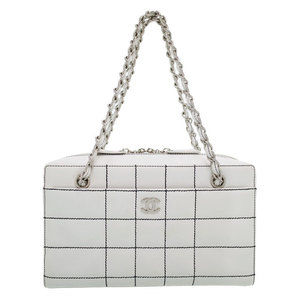 Chanel Leather Chocolate Bar Chain Shoulder Bag White